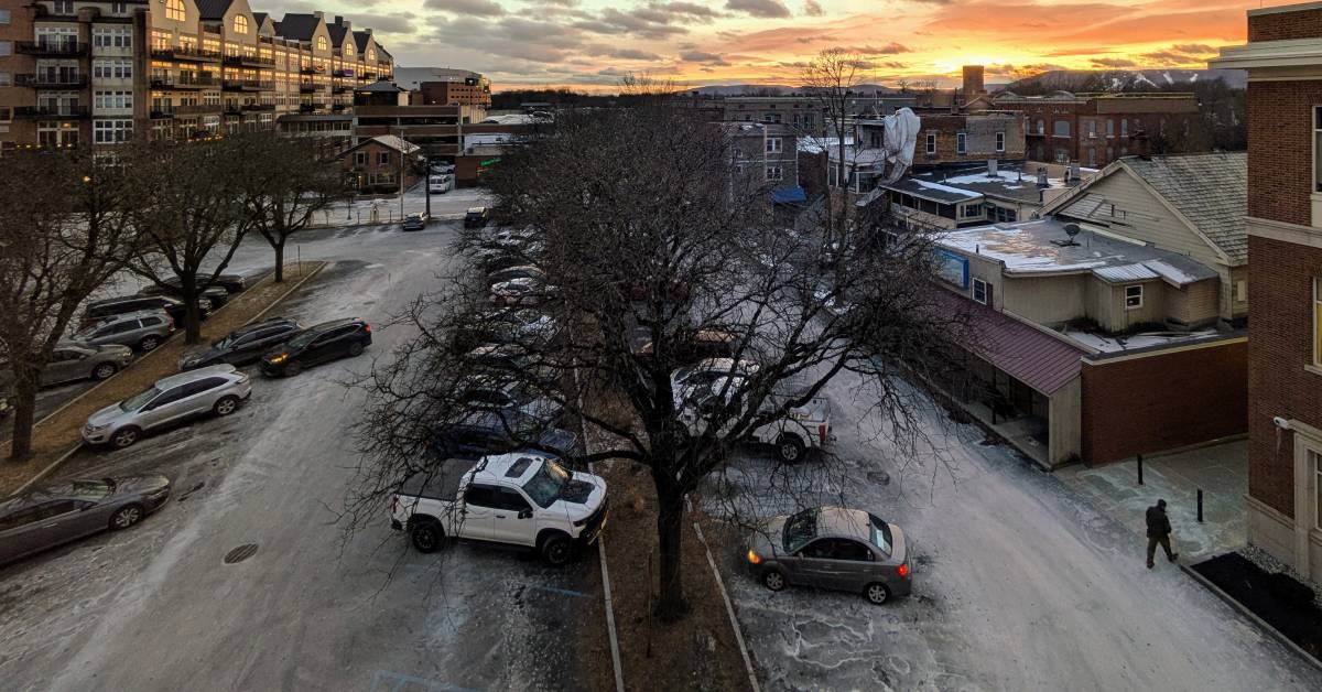 parking area in glens falls at sunset