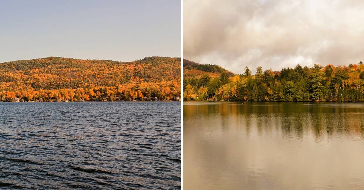 lake george on the left, mirror lake on the right