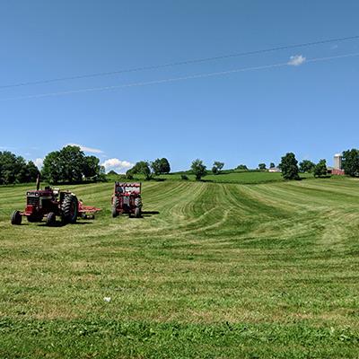 field with tractors on a sunny day