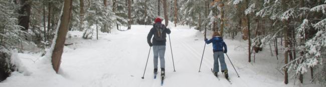 adult and kid cross country skiing