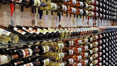 wall of wine bottles