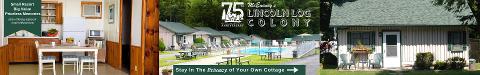 Lincoln Log Colony ad reading ‘Stay in the Privacy of Your Own Cottage