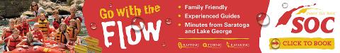 red banner advertising whitewater rafting with sacandaga outdoor center