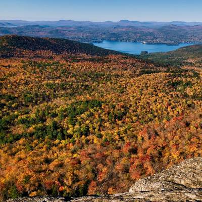 view from sleeping beauty mountain summit in fall with foliage