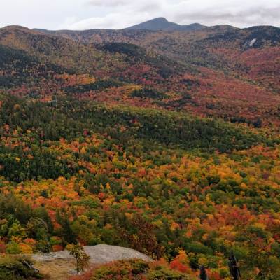view from summit of fall foliage and mountains