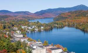 aerial view of lake placid in the fall
