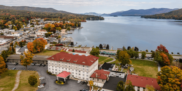 Aerial view of Fort William Henry Hotel and Conference Center in the Fall