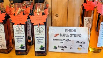 display of infused maple syrups