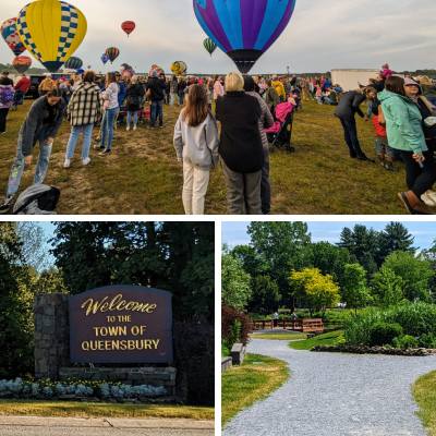 welcome to the town of queensbury sign, adirondack balloon festival, hovey pond park