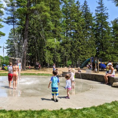 kids at splash pad at crandall park
