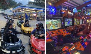 go karts on the left, arcade at the right at adventure family fun center