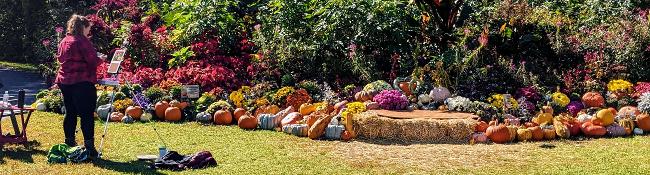 woman about to paint pumpkin display in saratoga spa state park