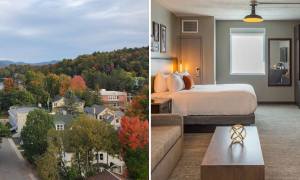 hotel saranac view and guest room in fall