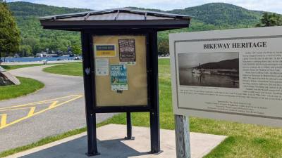 warren county bikeway signage and path at lake george battlefield state park