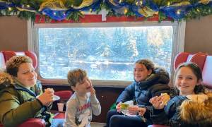 kids on holiday train