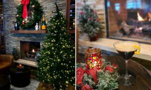 restaurant decorated for holidays