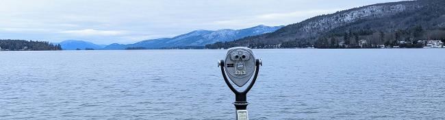 view finder looking out at lake george in winter