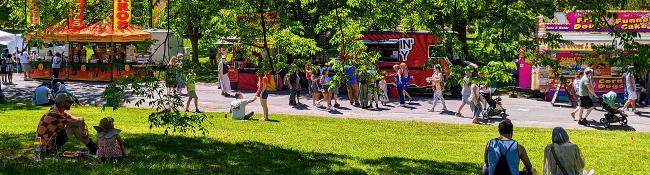 people and vendors at tulip festival