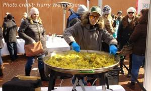 people at chowderfest, man with large bowl of chowder