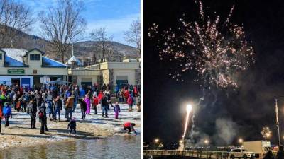 lake george winter carnival crowd and fireworks