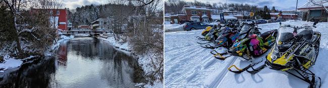 winter scenes in saranac lake, snowmobiles on the right