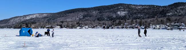 ice fishers and people on lake george