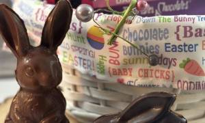 chocolate bunny by easter basket
