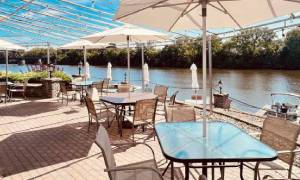 tables setup outdoors by river