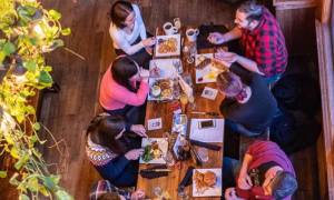aerial view of group at dining at city beer hall in albany
