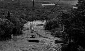 black and white image of west mountain chairlift