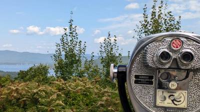 view finder looking out at lake george