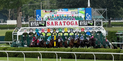 saratoga race course horses leaving the gate