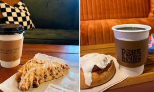 two coffees with treats