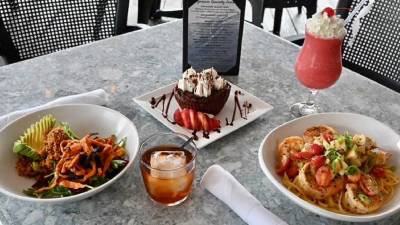plated food for two with one dessert